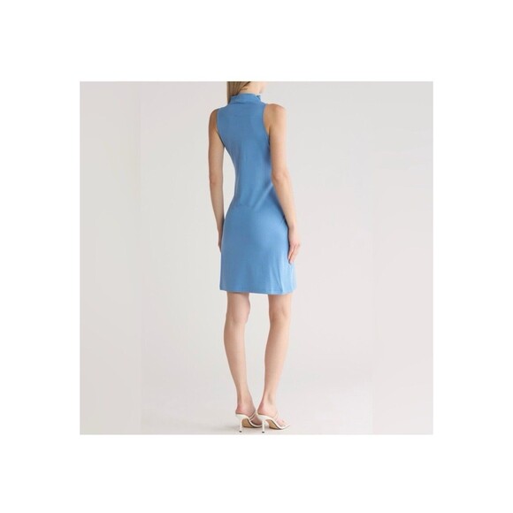 Vince Women’s Sleeveless Mock Neck Pima Cotton Dress Pool Blue Sz Large New $225 - Picture 5 of 5